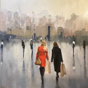 painting of people walking outside